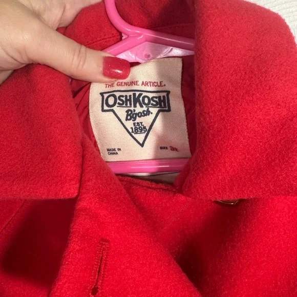 Dressy! OshKosh B'gosh Bright Red Pea Coat for Girls 3T - Picture 2 of 4
